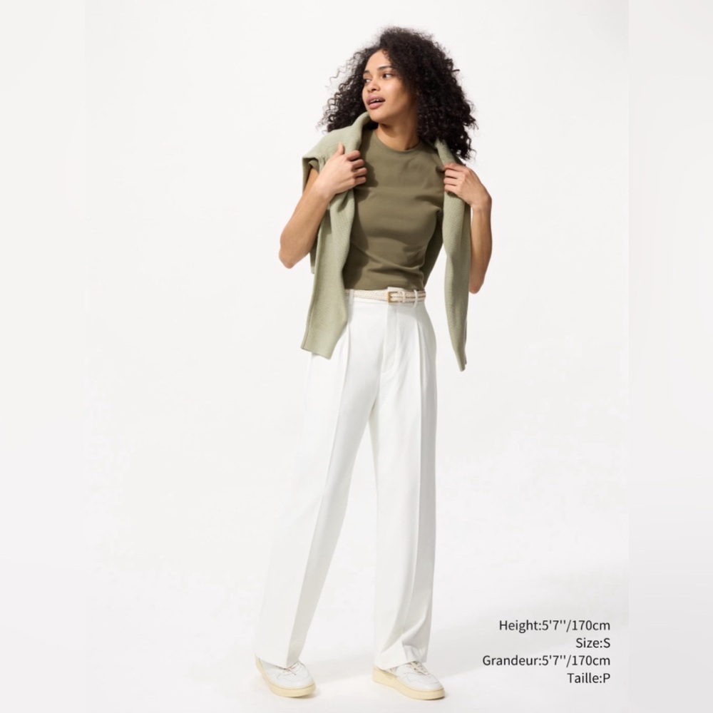 White Uniqlo Pleated Wide Pants